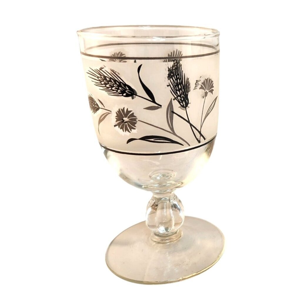 One Libbey Silver Wheat Water Goblets Stemmed Glasses Frosted Silver Wheat Patte